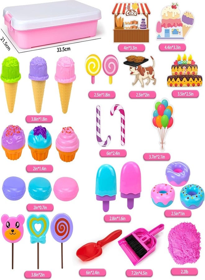 Bloolilies Sensory Bin, Ice Cream Play Sand Set with Magic Sand Toy for Kids, Ice Cream Toys Molds and Cleaning Tools Sandbox with Lid Sand Art Kits for Girls Toddlers Birthday Valentines Gifts - Image 2
